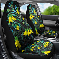 New Zealand Kowhai Flowers Car Seat Cover Maori Koru Pattern With Paua Shell Style LT03 - Polynesian Pride