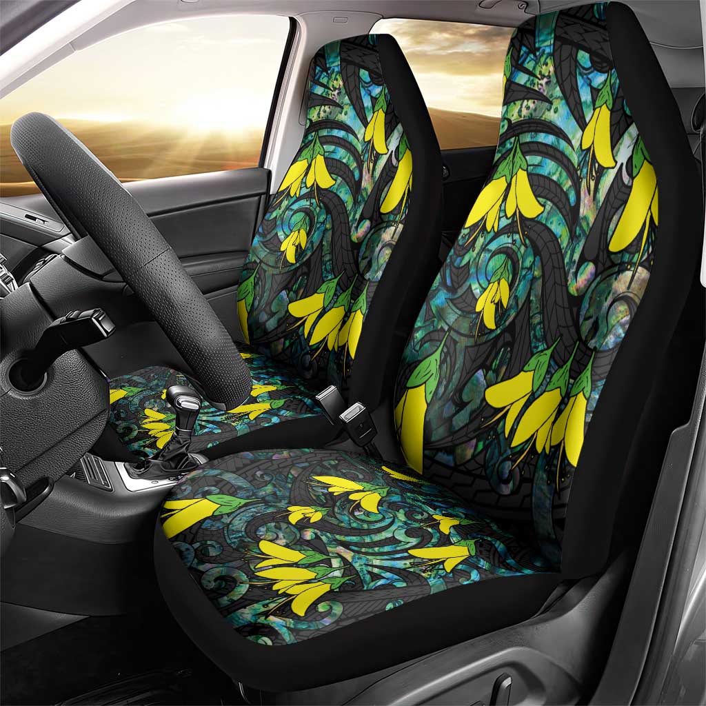 New Zealand Kowhai Flowers Car Seat Cover Maori Koru Pattern With Paua Shell Style LT03 - Polynesian Pride