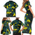 New Zealand Kowhai Flowers Family Matching Short Sleeve Bodycon Dress and Hawaiian Shirt Maori Koru Pattern With Paua Shell Style