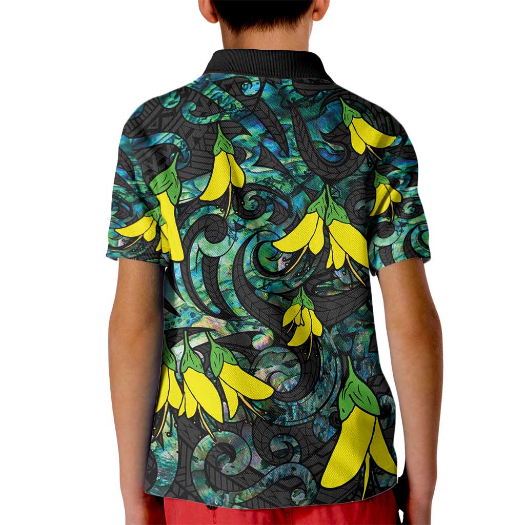 New Zealand Kowhai Flowers Kid Polo Shirt Maori Koru Pattern With Paua Shell Style LT03 - Polynesian Pride