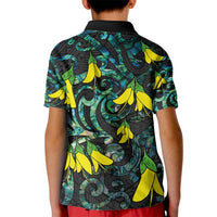 New Zealand Kowhai Flowers Kid Polo Shirt Maori Koru Pattern With Paua Shell Style LT03 - Polynesian Pride