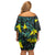 New Zealand Kowhai Flowers Off Shoulder Short Dress Maori Koru Pattern With Paua Shell Style