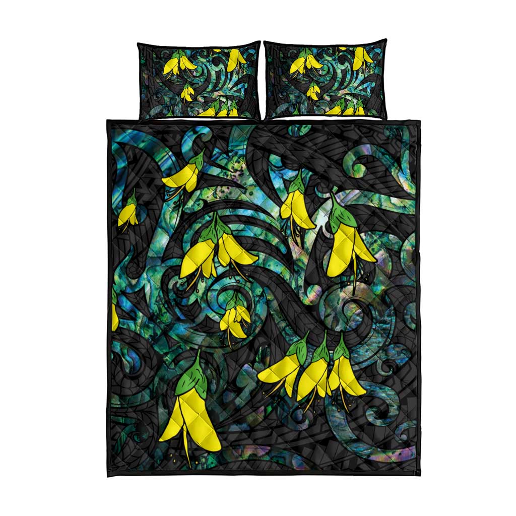 New Zealand Kowhai Flowers Quilt Bed Set Maori Koru Pattern With Paua Shell Style LT03 - Polynesian Pride