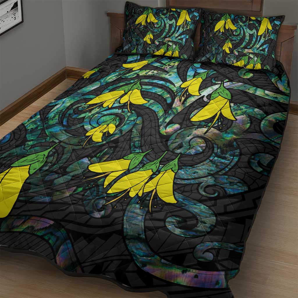 New Zealand Kowhai Flowers Quilt Bed Set Maori Koru Pattern With Paua Shell Style LT03 - Polynesian Pride