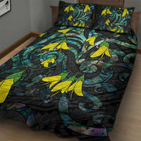 New Zealand Kowhai Flowers Quilt Bed Set Maori Koru Pattern With Paua Shell Style LT03 - Polynesian Pride