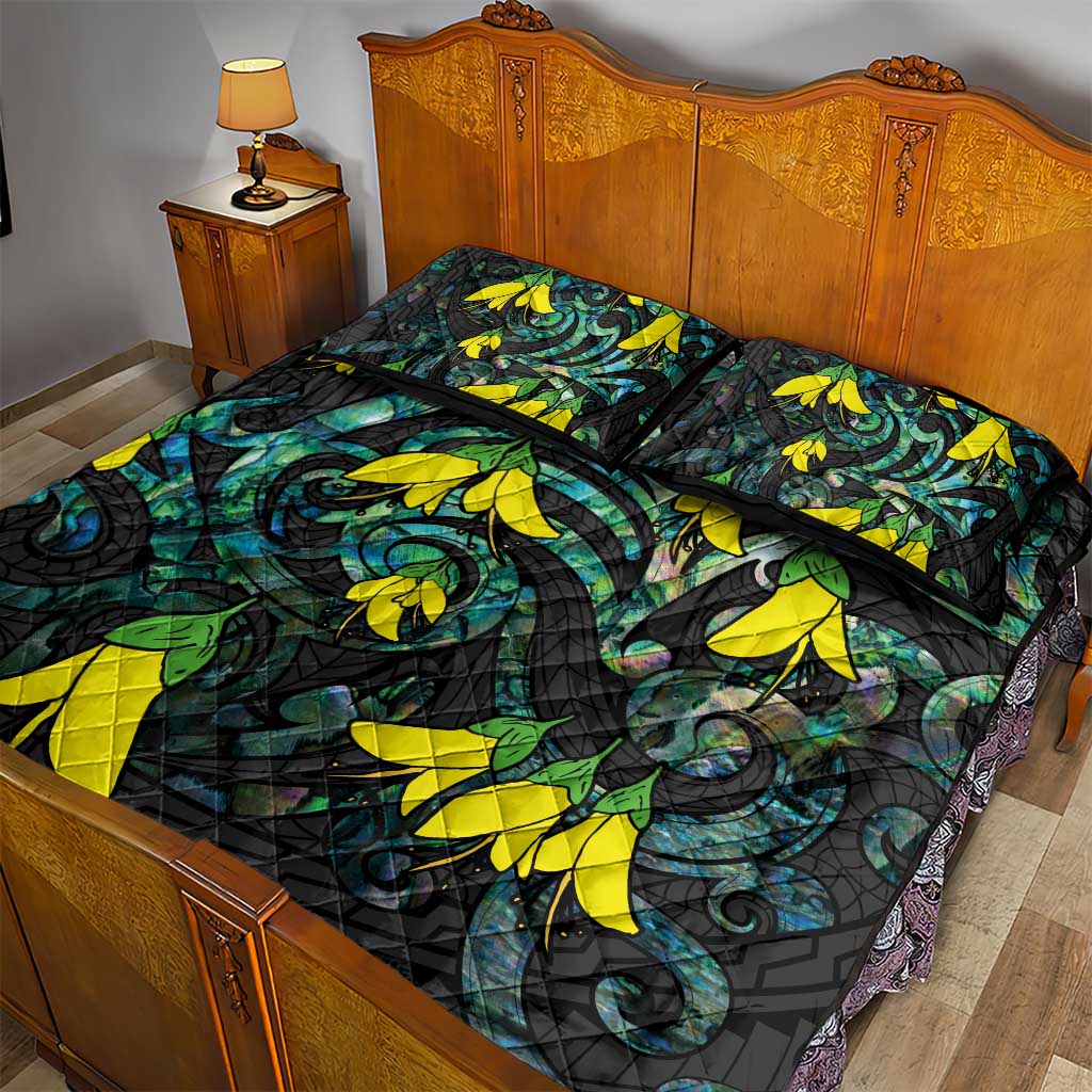 New Zealand Kowhai Flowers Quilt Bed Set Maori Koru Pattern With Paua Shell Style LT03 - Polynesian Pride