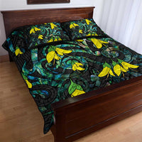 New Zealand Kowhai Flowers Quilt Bed Set Maori Koru Pattern With Paua Shell Style LT03 - Polynesian Pride