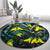 New Zealand Kowhai Flowers Round Carpet Maori Koru Pattern With Paua Shell Style