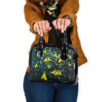 New Zealand Kowhai Flowers Shoulder Handbag Maori Koru Pattern With Paua Shell Style LT03 One Size Black - Polynesian Pride