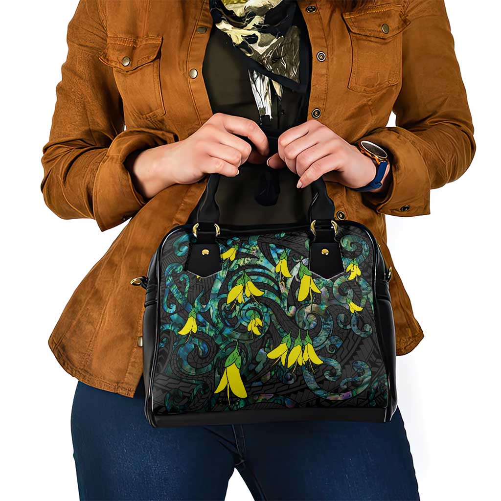 New Zealand Kowhai Flowers Shoulder Handbag Maori Koru Pattern With Paua Shell Style LT03 - Polynesian Pride