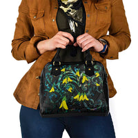 New Zealand Kowhai Flowers Shoulder Handbag Maori Koru Pattern With Paua Shell Style LT03 - Polynesian Pride