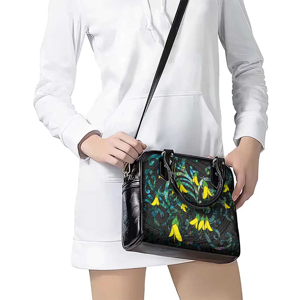 New Zealand Kowhai Flowers Shoulder Handbag Maori Koru Pattern With Paua Shell Style LT03 - Polynesian Pride