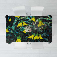 New Zealand Kowhai Flowers Tablecloth Maori Koru Pattern With Paua Shell Style LT03 Black - Polynesian Pride
