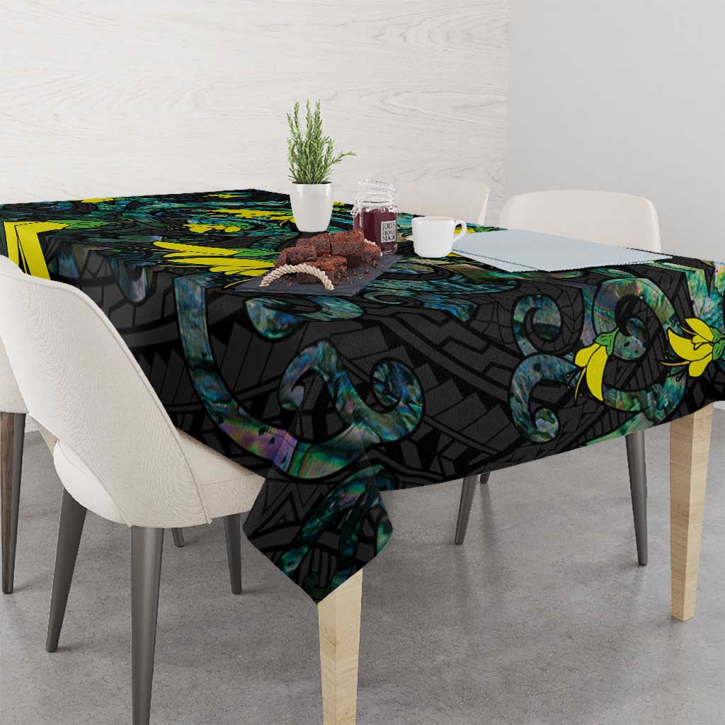 New Zealand Kowhai Flowers Tablecloth Maori Koru Pattern With Paua Shell Style LT03 - Polynesian Pride