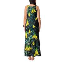 New Zealand Kowhai Flowers Tank Maxi Dress Maori Koru Pattern With Paua Shell Style LT03 - Polynesian Pride