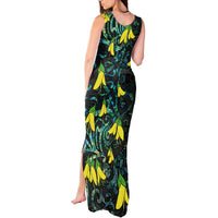 New Zealand Kowhai Flowers Tank Maxi Dress Maori Koru Pattern With Paua Shell Style LT03 - Polynesian Pride