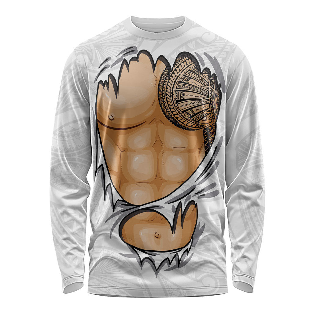 Samoan Tatau Long Sleeve Shirt Tattoo Reveal Effect LT03 Unisex White - Polynesian Pride
