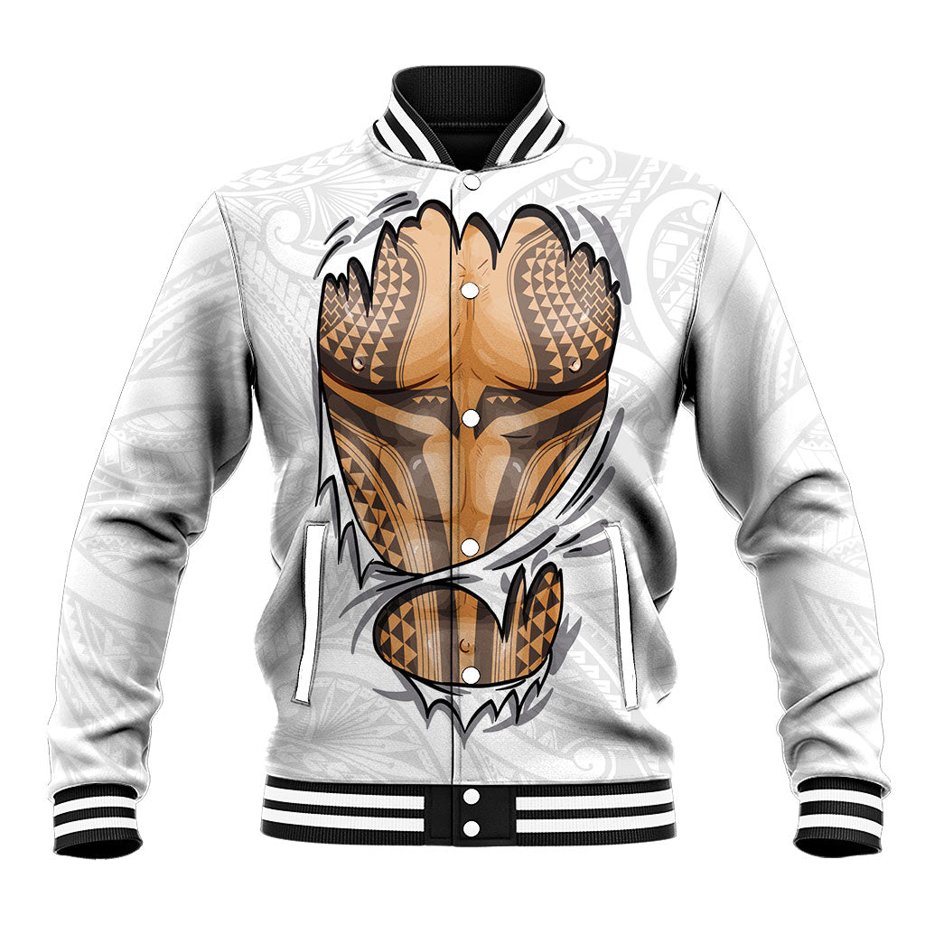 Hawaiian Kakau Baseball Jacket Aquaman Tattoo Reveal Effect LT03 Unisex White - Polynesian Pride