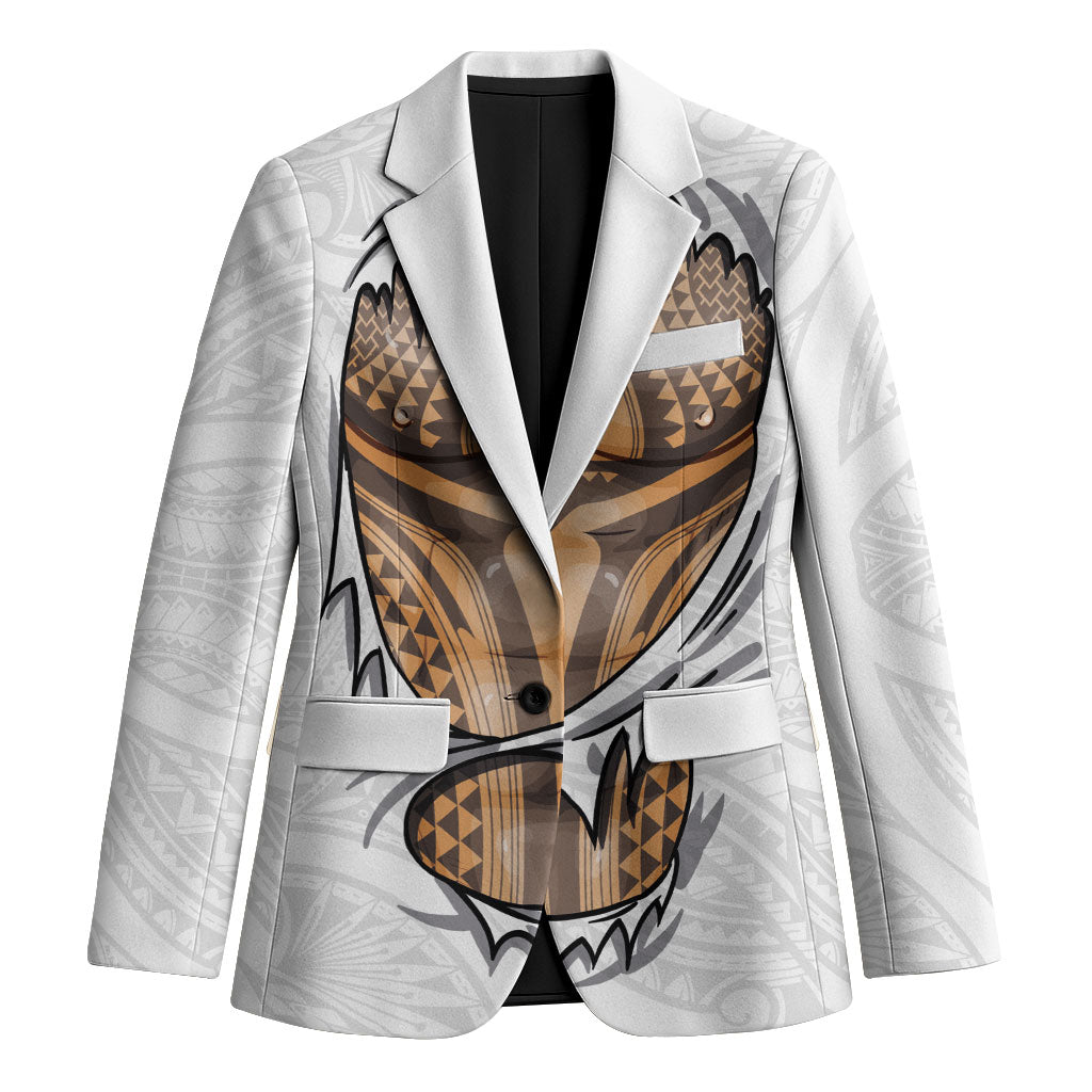 Hawaiian Kakau Blazer Aquaman Tattoo Reveal Effect LT03 Unisex White - Polynesian Pride
