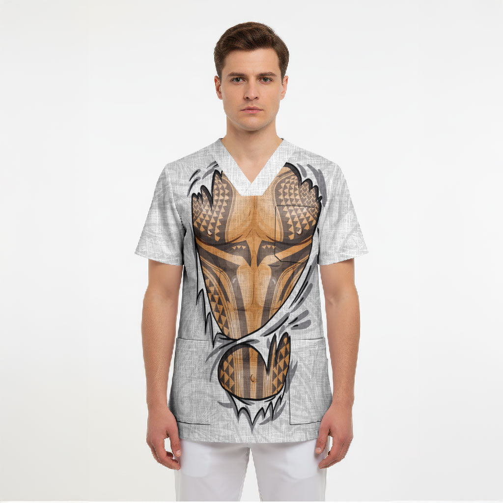 Hawaiian Kakau Scrub Top Aquaman Tattoo Reveal Effect LT03 - Polynesian Pride