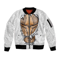 Hawaiian Kakau Sleeve Zip Bomber Jacket Aquaman Tattoo Reveal Effect LT03 Unisex White - Polynesian Pride