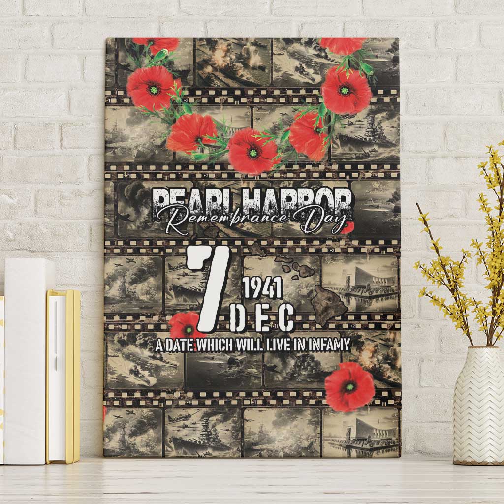 Pearl Harbor Remembrance Day Canvas Wall Art Memories of December 7 with Red Poppy Lei LT03 Without Frame Beige - Polynesian Pride