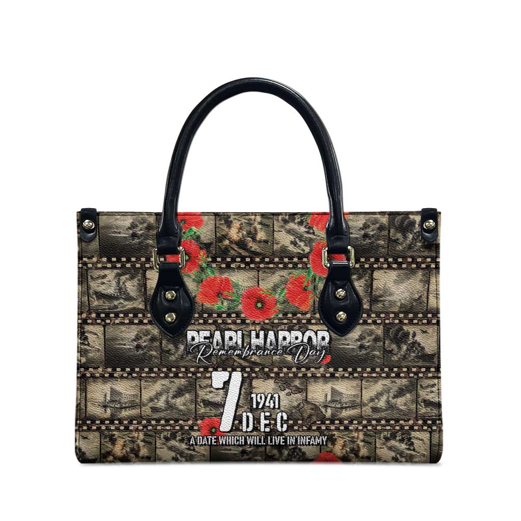 Pearl Harbor Remembrance Day Leather Bag Memories of December 7 with Red Poppy Lei LT03 - Polynesian Pride