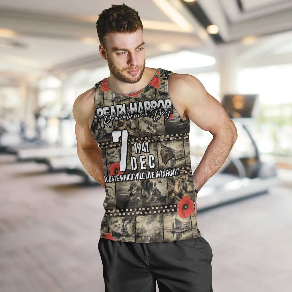 Pearl Harbor Remembrance Day Personalized Men Tank Top Memories of December 7 with Red Poppy Lei LT03 Beige - Polynesian Pride