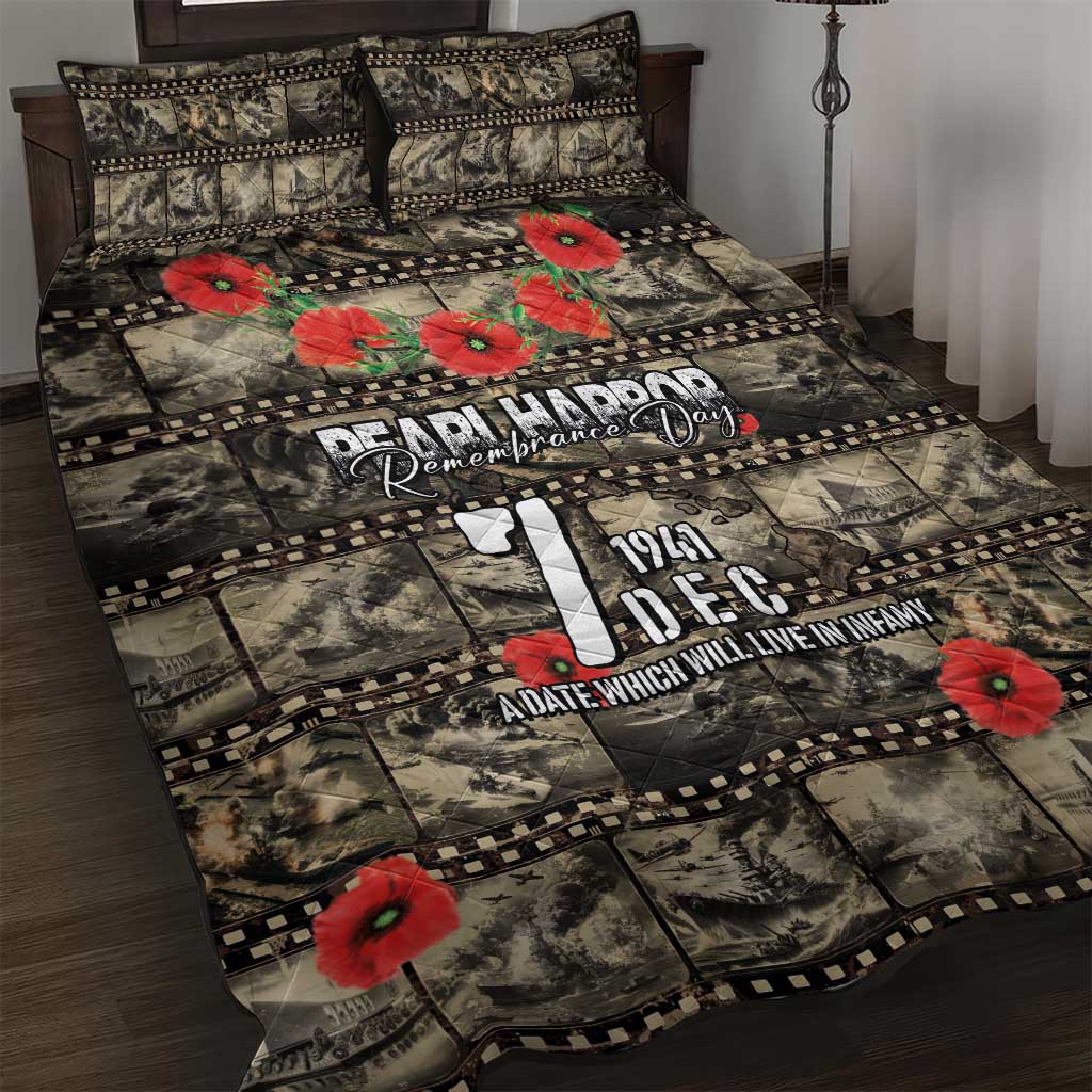 Pearl Harbor Remembrance Day Quilt Bed Set Memories of December 7 with Red Poppy Lei LT03 Beige - Polynesian Pride