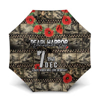 Pearl Harbor Remembrance Day Umbrella Memories of December 7 with Red Poppy Lei LT03 One Size Folded 11.42 inch Opened Diameter 37.4 inch Beige - Polynesian Pride