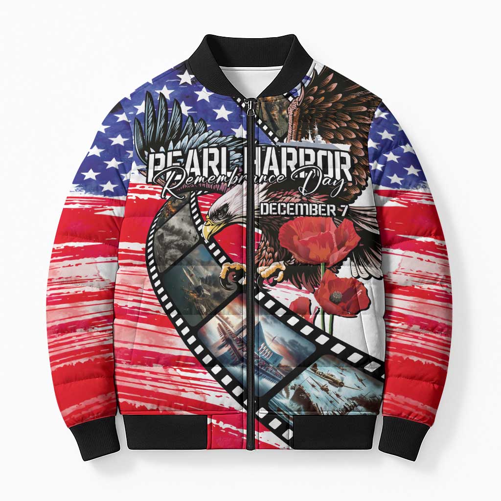Pearl Harbor Remembrance Day Personalized Bomber Puffer Jacket Lest We Forget - The Bald Eagle Remembers LT03 Unisex White - Polynesian Pride