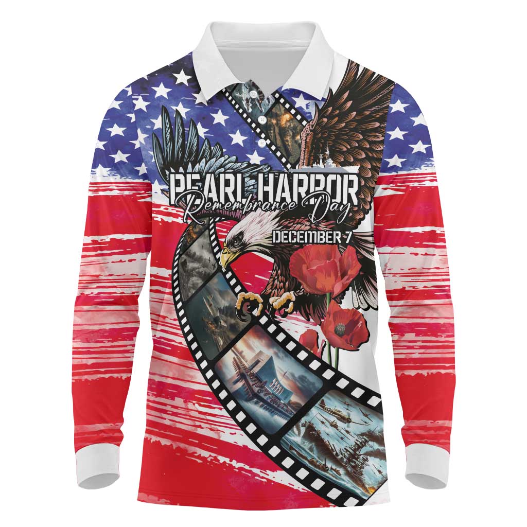 Pearl Harbor Remembrance Day Personalized Long Sleeve Polo Shirt Lest We Forget - The Bald Eagle Remembers LT03 White - Polynesian Pride
