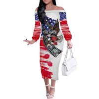 Pearl Harbor Remembrance Day Personalized Off The Shoulder Long Sleeve Dress Lest We Forget - The Bald Eagle Remembers LT03 Women White - Polynesian Pride