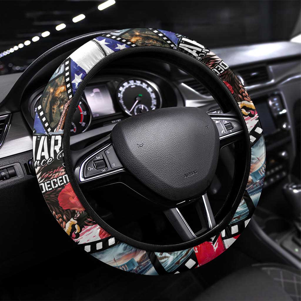 Pearl Harbor Remembrance Day Steering Wheel Cover Lest We Forget - The Bald Eagle Remembers LT03 Universal Fit White - Polynesian Pride