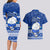 Palau Christmas Couples Matching Long Sleeve Bodycon Dress and Hawaiian Shirt Snowman Hugs Palau Coat of Arms Maori Pattern Blue Style LT03 - Polynesian Pride