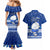 Palau Christmas Couples Matching Mermaid Dress and Hawaiian Shirt Snowman Hugs Palau Coat of Arms Maori Pattern Blue Style LT03 - Polynesian Pride