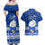 Palau Christmas Couples Matching Off Shoulder Maxi Dress and Hawaiian Shirt Snowman Hugs Palau Coat of Arms Maori Pattern Blue Style LT03 - Polynesian Pride