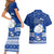 Palau Christmas Couples Matching Short Sleeve Bodycon Dress and Hawaiian Shirt Snowman Hugs Palau Coat of Arms Maori Pattern Blue Style LT03 - Polynesian Pride