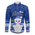 Palau Christmas Family Matching Long Sleeve Bodycon Dress and Hawaiian Shirt Snowman Hugs Palau Coat of Arms Maori Pattern Blue Style LT03 Dad's Shirt - Long Sleeve Blue - Polynesian Pride