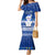 Palau Christmas Family Matching Mermaid Dress and Hawaiian Shirt Snowman Hugs Palau Coat of Arms Maori Pattern Blue Style LT03 Mom's Dress Blue - Polynesian Pride