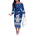 Palau Christmas Family Matching Off Shoulder Long Sleeve Dress and Hawaiian Shirt Snowman Hugs Palau Coat of Arms Maori Pattern Blue Style LT03 Mom's Dress Blue - Polynesian Pride