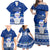 Palau Christmas Family Matching Off Shoulder Maxi Dress and Hawaiian Shirt Snowman Hugs Palau Coat of Arms Maori Pattern Blue Style LT03 - Polynesian Pride