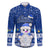 Palau Christmas Family Matching Puletasi Dress and Hawaiian Shirt Snowman Hugs Palau Coat of Arms Maori Pattern Blue Style LT03 Dad's Shirt - Long Sleeve Blue - Polynesian Pride