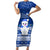 Palau Christmas Family Matching Short Sleeve Bodycon Dress and Hawaiian Shirt Snowman Hugs Palau Coat of Arms Maori Pattern Blue Style LT03 Mom's Dress Blue - Polynesian Pride