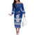 Palau Christmas Off The Shoulder Long Sleeve Dress Snowman Hugs Palau Coat of Arms Maori Pattern Blue Style LT03 Women Blue - Polynesian Pride