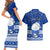 Personalised Palau Christmas Couples Matching Short Sleeve Bodycon Dress and Hawaiian Shirt Snowman Hugs Palau Coat of Arms Maori Pattern Blue Style LT03 - Polynesian Pride