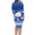 Personalised Palau Christmas Family Matching Long Sleeve Bodycon Dress and Hawaiian Shirt Snowman Hugs Palau Coat of Arms Maori Pattern Blue Style LT03 - Polynesian Pride