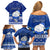 Personalised Palau Christmas Family Matching Off Shoulder Short Dress and Hawaiian Shirt Snowman Hugs Palau Coat of Arms Maori Pattern Blue Style LT03 - Polynesian Pride