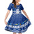 Personalised Palau Christmas Family Matching Puletasi Dress and Hawaiian Shirt Snowman Hugs Palau Coat of Arms Maori Pattern Blue Style LT03 Daughter's Dress Blue - Polynesian Pride