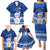 Personalised Palau Christmas Family Matching Puletasi Dress and Hawaiian Shirt Snowman Hugs Palau Coat of Arms Maori Pattern Blue Style LT03 - Polynesian Pride